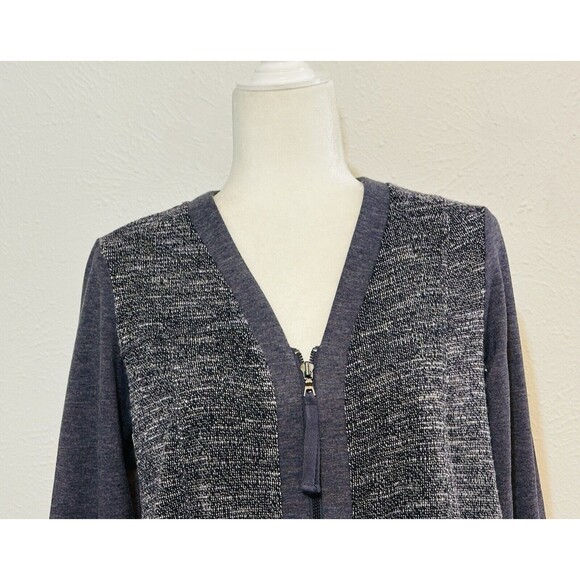 LOGO Lounge by Lori Goldstein Size XS V-Neck Zip Up Sweater Cardigan Lace Hem - Picture 3 of 12